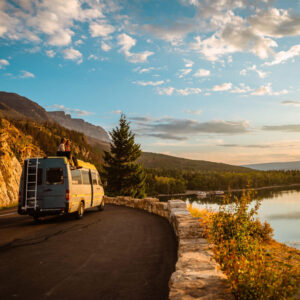 Camping car takes a break in the evening sun