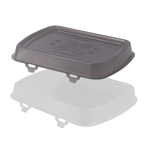 Les couvercles biosourcés pour les boîtes repas réutilisables "Häppy Box" sont faciles à fixer et à retirer pour le nettoyage au lave-vaisselle. Ces couvercles ferment hermétiquement les aliments pour un transport sûr et parfait. Une fois fermées, les boîtes réutilisables peuvent être empilées de manière pratique et antidérapante. Les couvercles sont disponibles en versions grise et transparente.