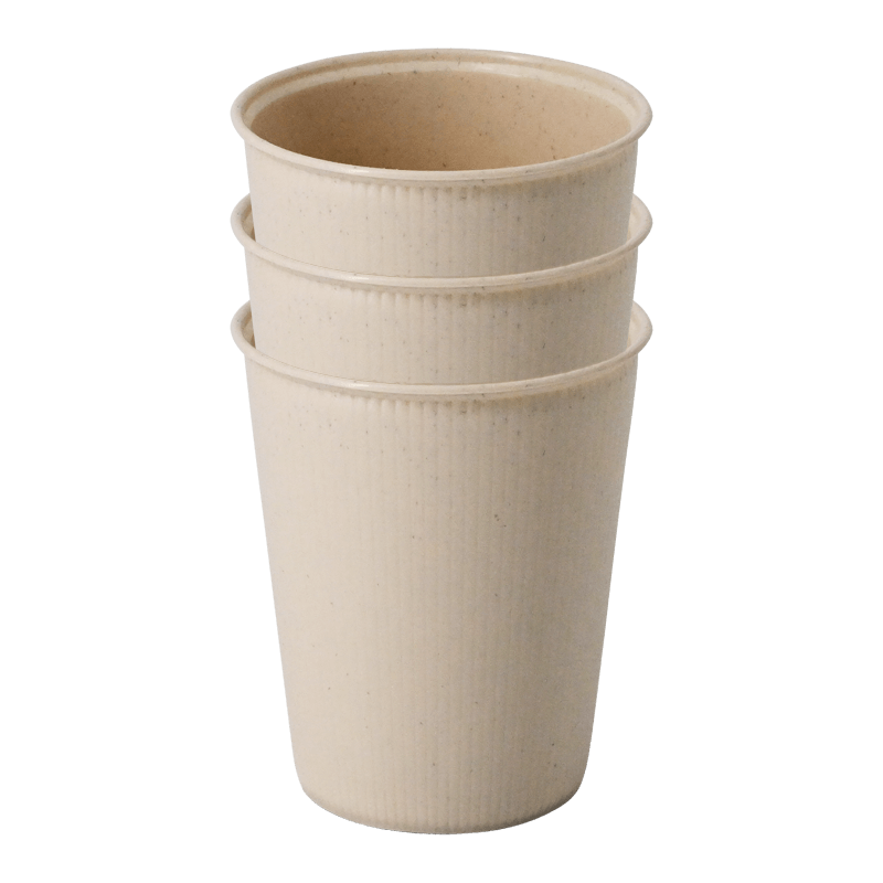 Stacked reusable cups with ribbed technology