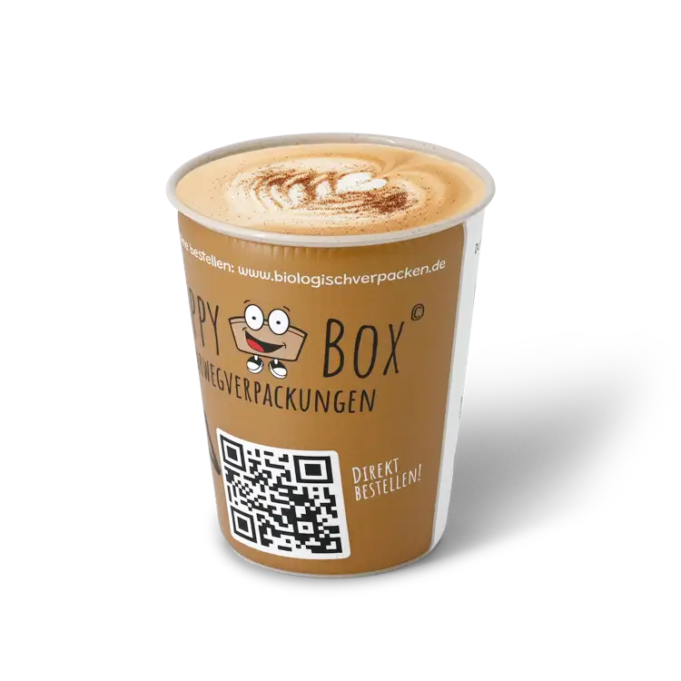 200ml reusable corrugated cup with full-surface printing, filled with milk coffee